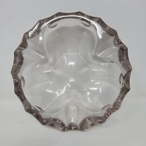 Vintage Clear Crystal Glass Ashtray‎ Ashtray Dish with Scalloped Edge